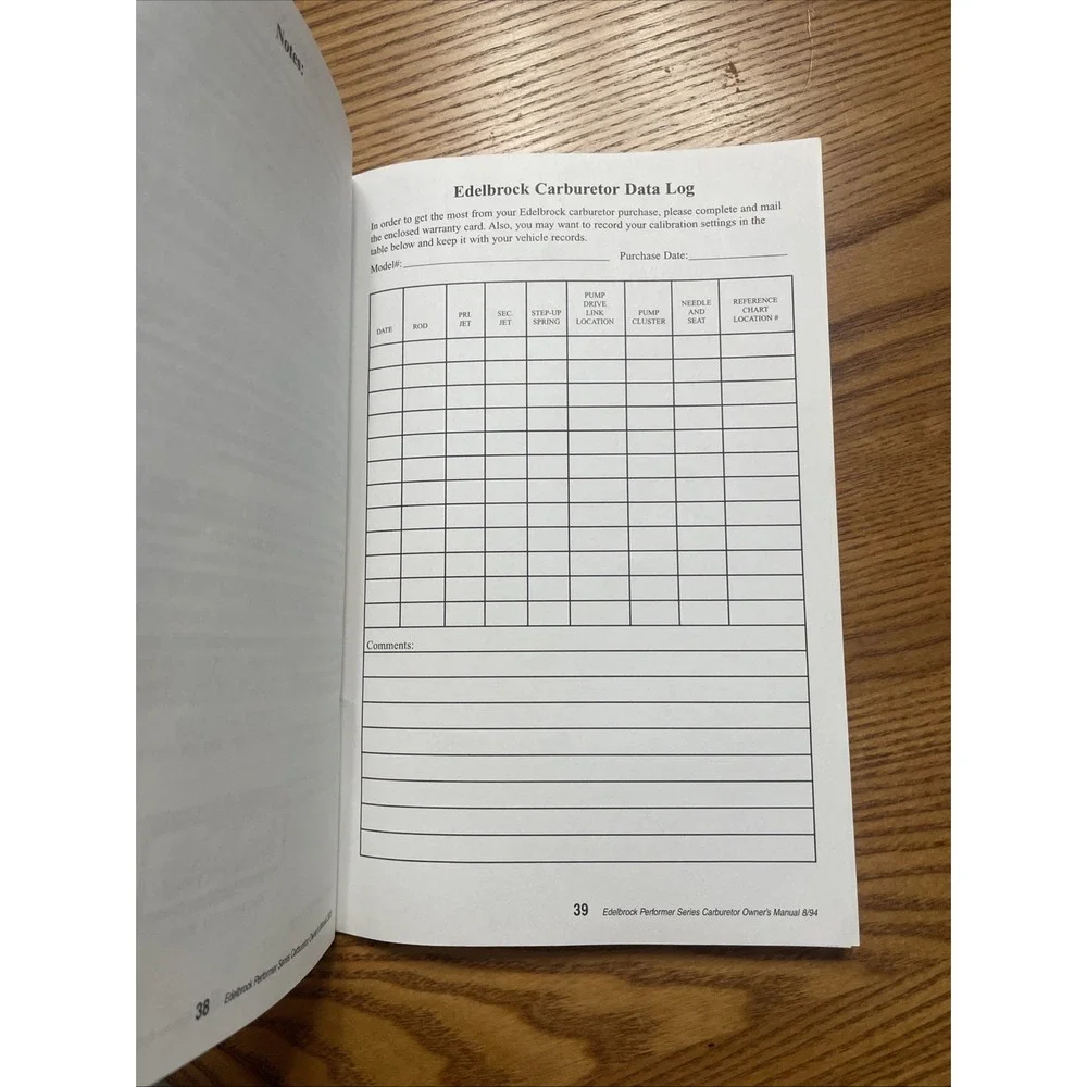 Edelbrock Performer series carburetor Owners Manual for 1403 to 1413 please read
